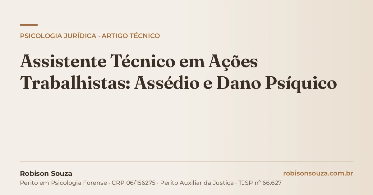 Assistente Técnico em Ações Trabalhistas: Assédio e Dano Psíquico