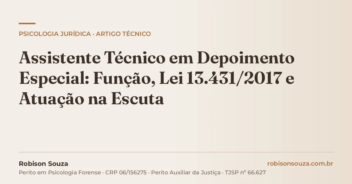 Assistente Técnico em Depoimento Especial: Função, Lei 13.431/2017 e Atuação na Escuta