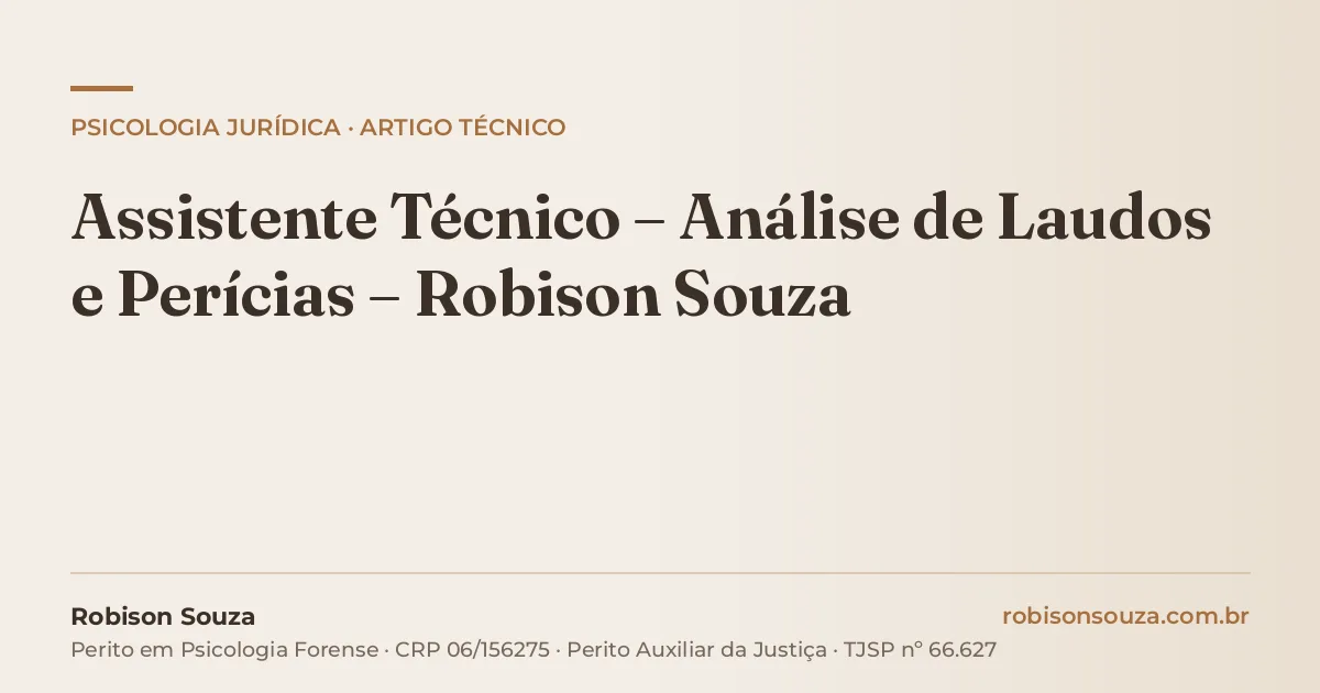 Assistente Técnico – Análise de Laudos e Perícias – Robison Souza