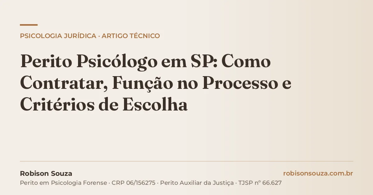 Perito Psicólogo em SP: Como Contratar, Função no Processo e Critérios de Escolha