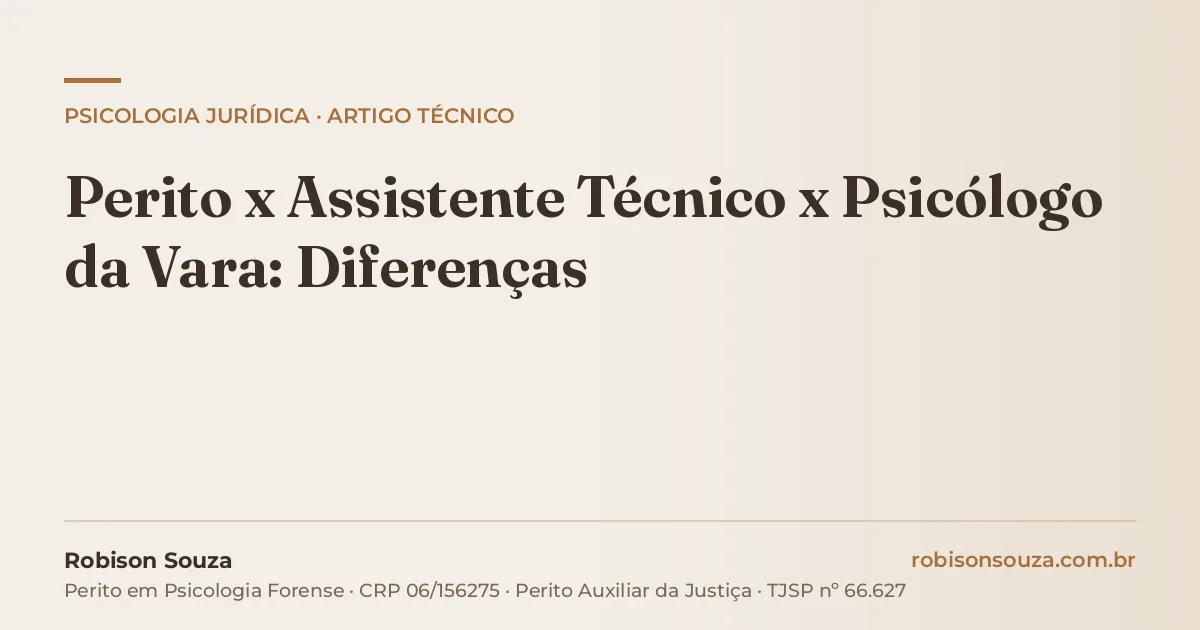 Perito x Assistente Técnico x Psicólogo da Vara: Diferenças